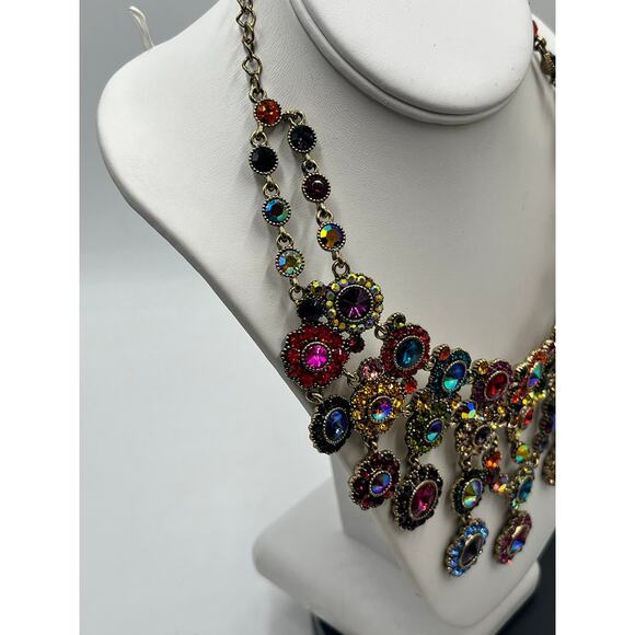 NATASHA COUTURE Multicolor Crystal Designer Layered Bib Statement Necklace - Picture 9 of 10